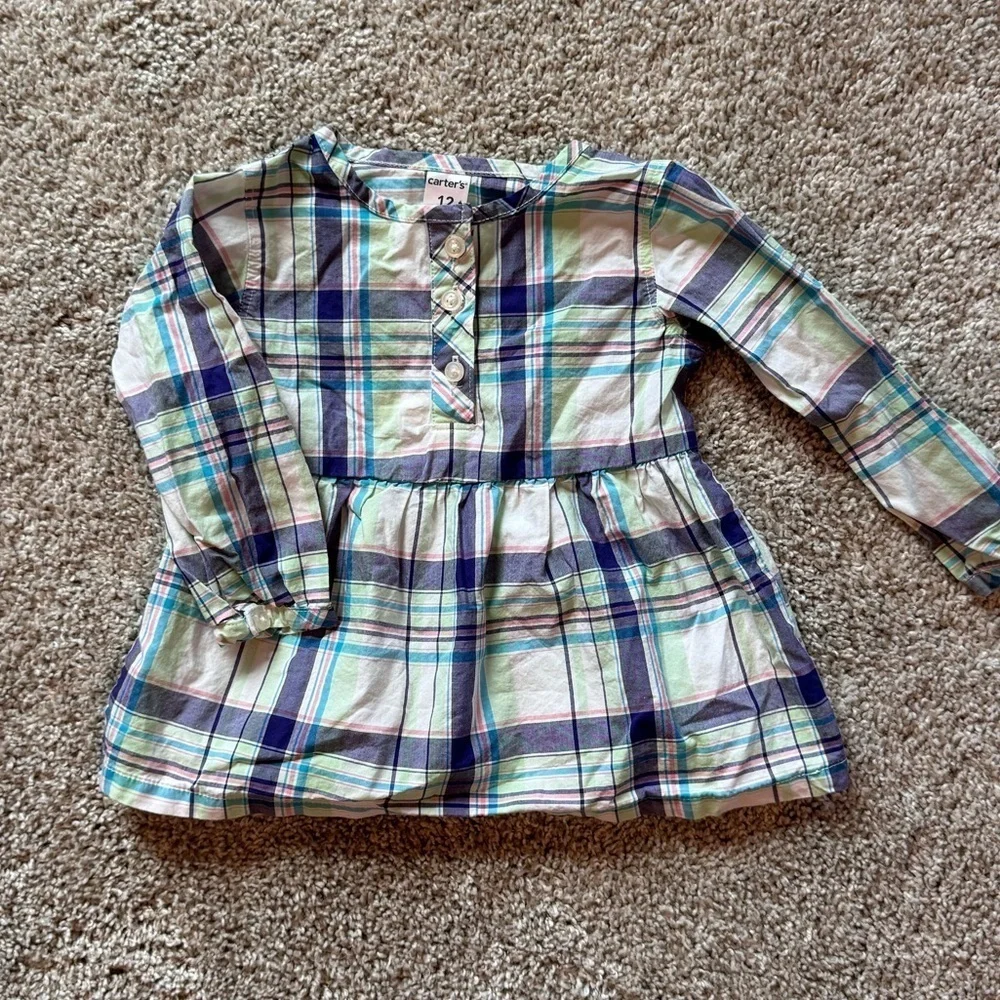 Carter’s Baby Girl Plaid Long-Sleeve Shirt Dress - Size 12 Months